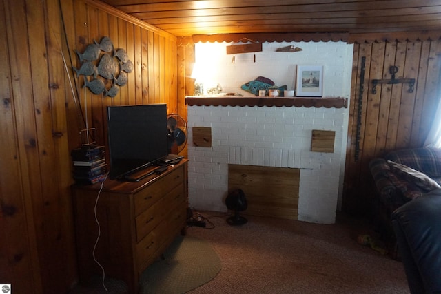 interior space with wooden ceiling and wooden walls