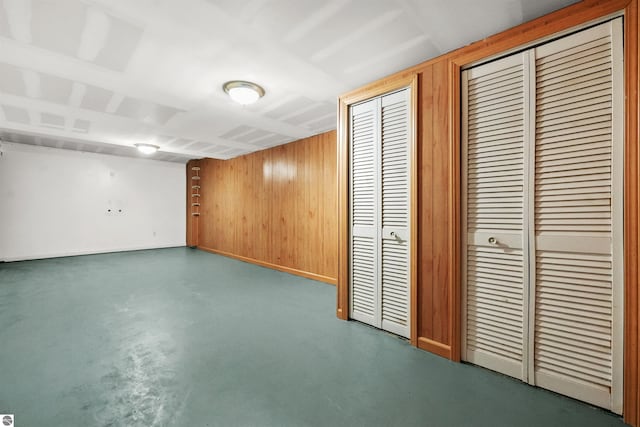 basement with wooden walls