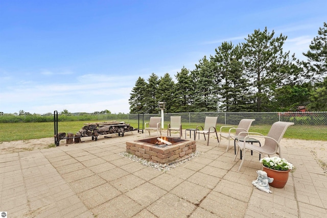 view of patio / terrace with a fire pit