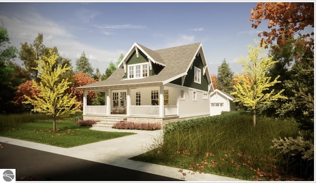 view of front of property featuring a front lawn and a porch