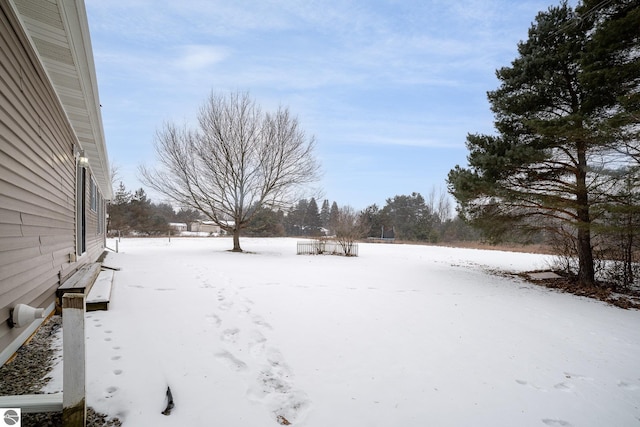 view of yard layered in snow