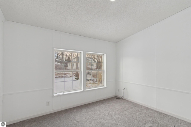 carpeted spare room with a wealth of natural light and a textured ceiling