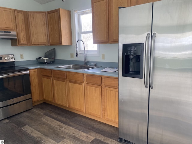 kitchen featuring dark hardwood / wood-style flooring, sink, and stainless steel appliances