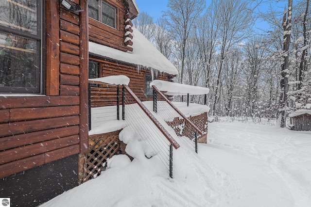 view of snow covered exterior