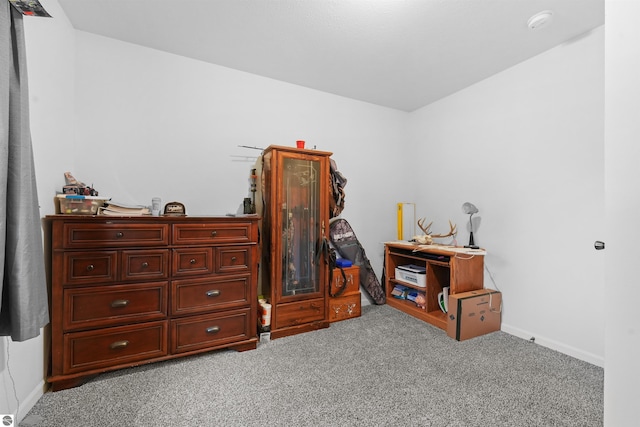 bedroom with light colored carpet