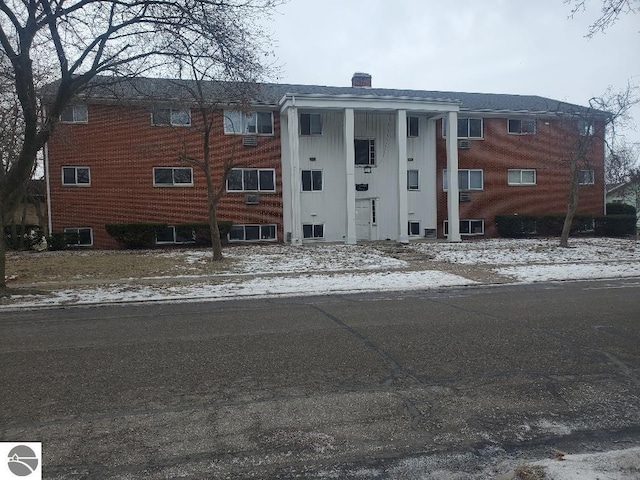 view of snow covered building