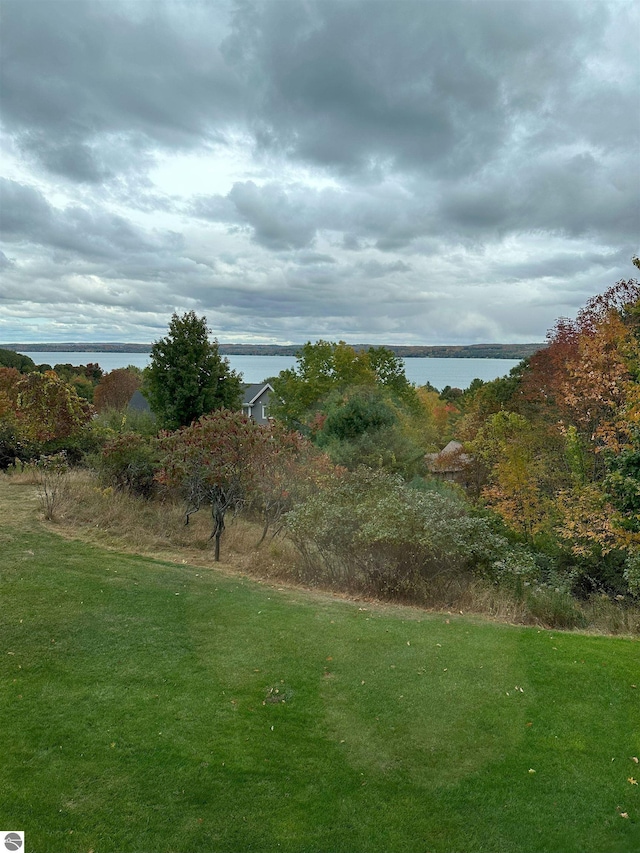 view of yard with a water view