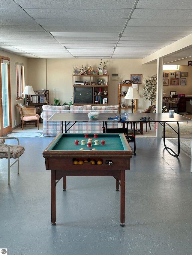 game room featuring a paneled ceiling and pool table