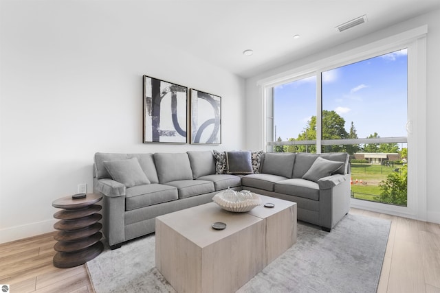 living room with light hardwood / wood-style floors