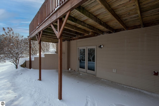 view of snow covered patio