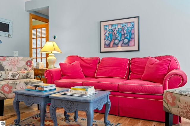 living room with hardwood / wood-style floors