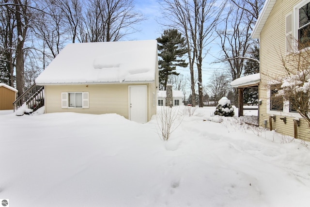 view of snow covered exterior