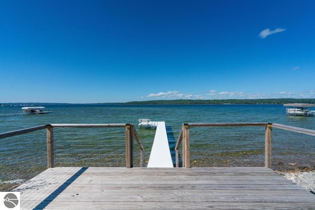 dock area with a water view