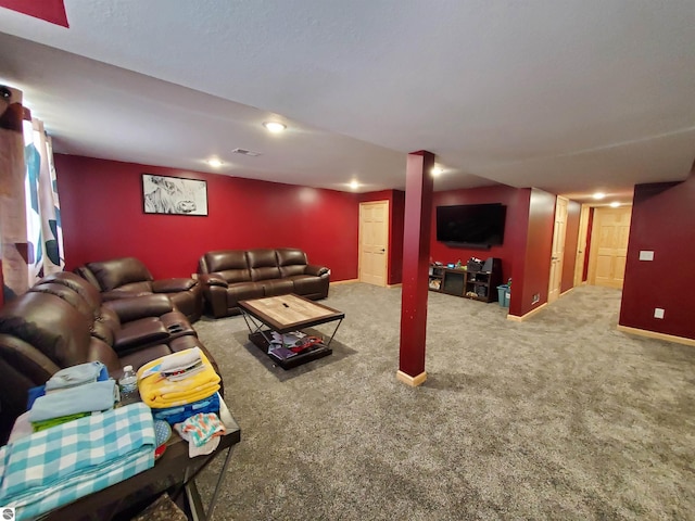 living room featuring carpet flooring