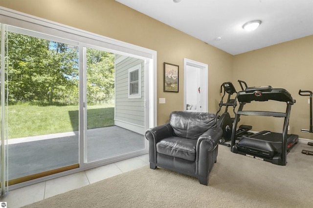 exercise area with light tile patterned floors