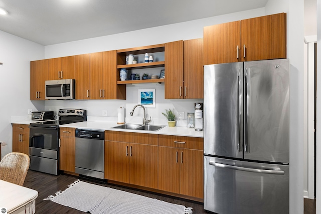 kitchen with dark hardwood / wood-style flooring, sink, and stainless steel appliances