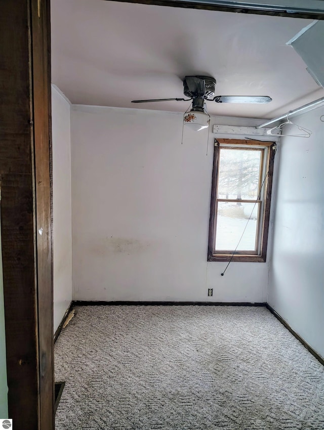 spare room featuring carpet and ceiling fan