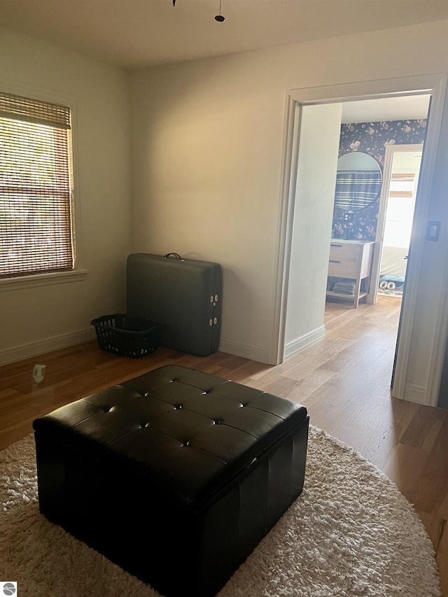 sitting room featuring plenty of natural light and light hardwood / wood-style floors