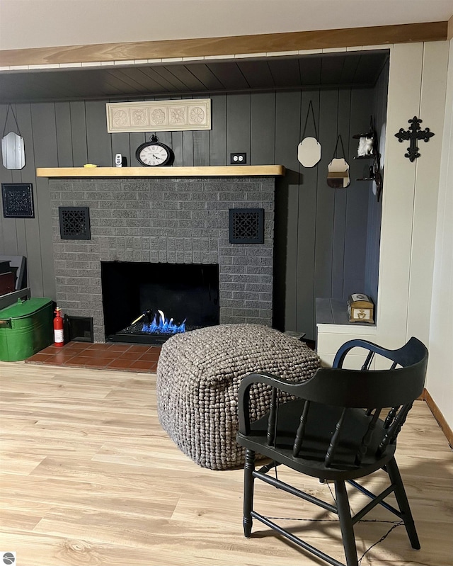 living room featuring a fireplace and light hardwood / wood-style floors