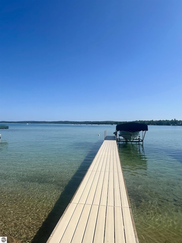 view of dock with a water view