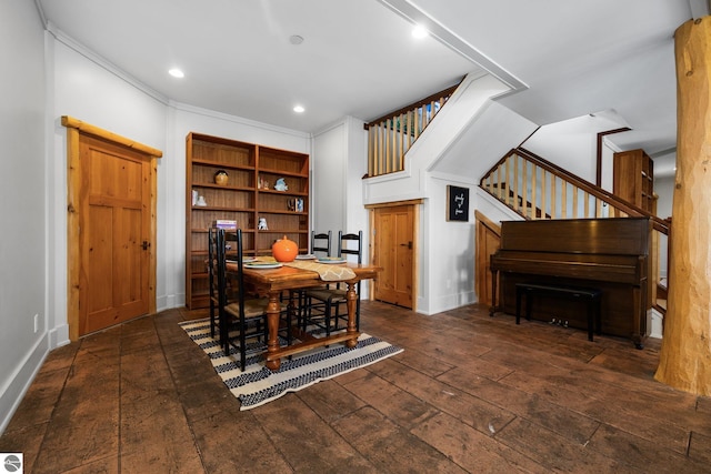 dining space featuring dark wood-type flooring