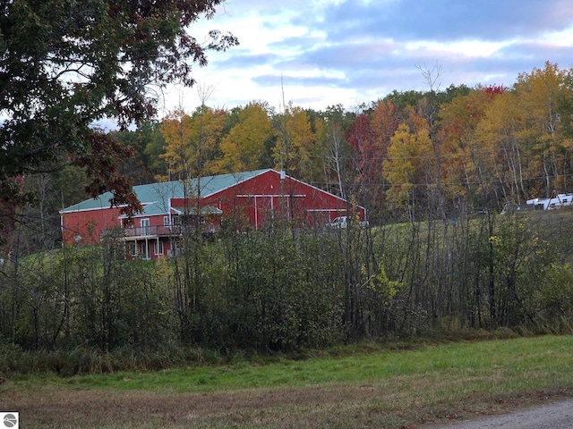 view of yard featuring a wooded view