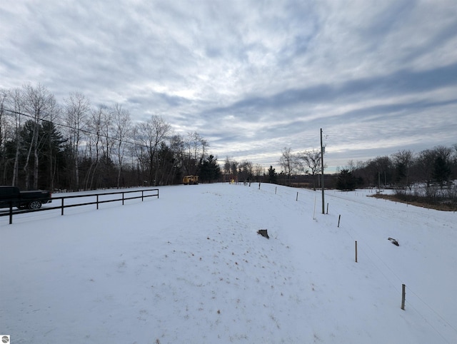 view of yard layered in snow