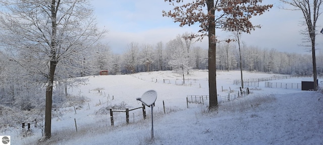 view of yard layered in snow