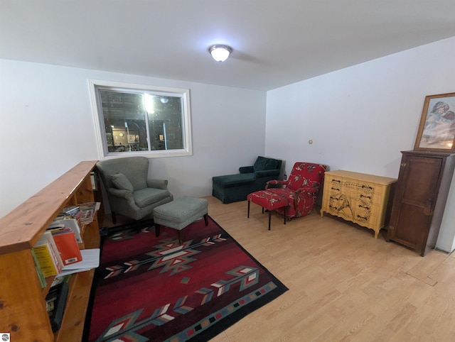 living area with light hardwood / wood-style flooring