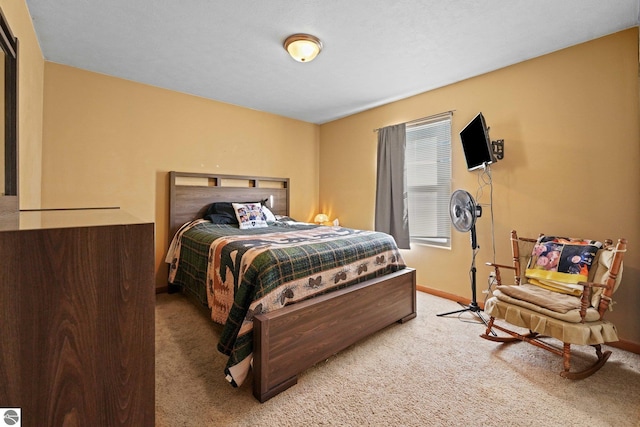 bedroom with light colored carpet