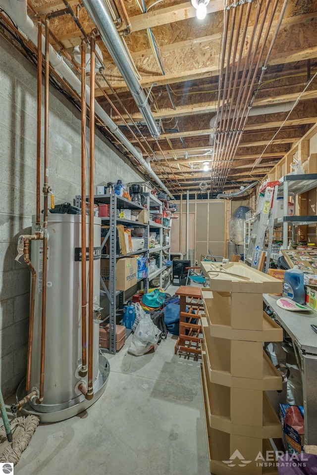 basement with gas water heater