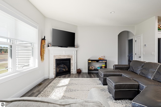 living room featuring dark hardwood / wood-style flooring