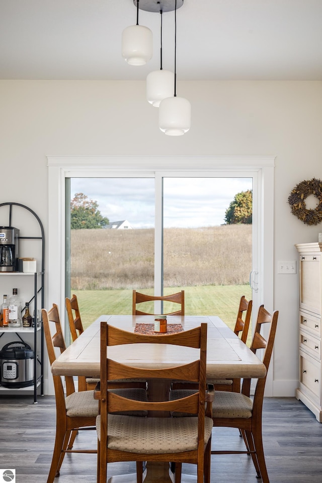 dining area with dark hardwood / wood-style flooring