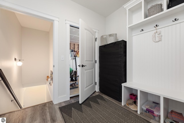 mudroom with dark hardwood / wood-style floors