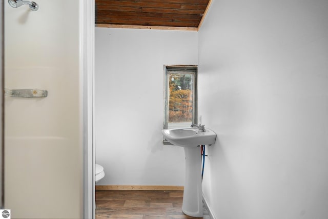 bathroom with wood-type flooring and toilet