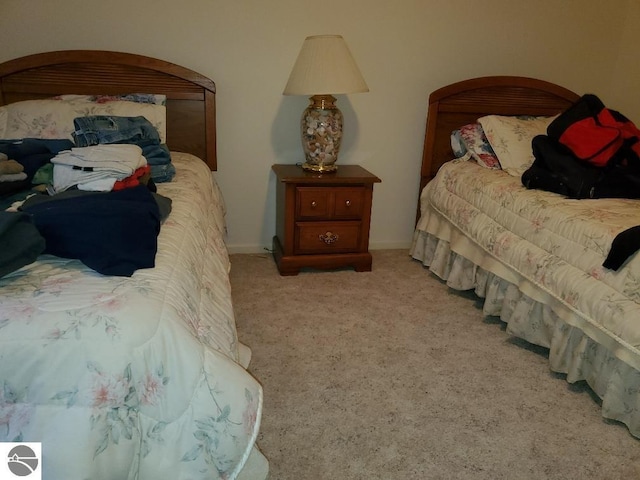 bedroom with light colored carpet