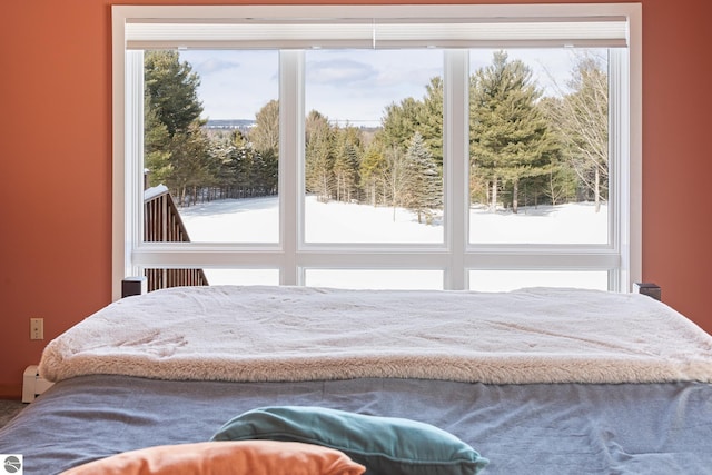 bedroom featuring multiple windows and a baseboard heating unit