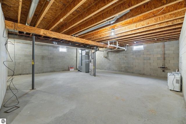 basement with heating unit