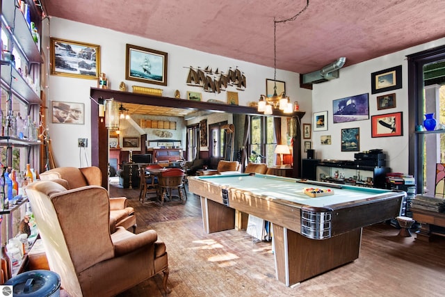 rec room with wood-type flooring and pool table