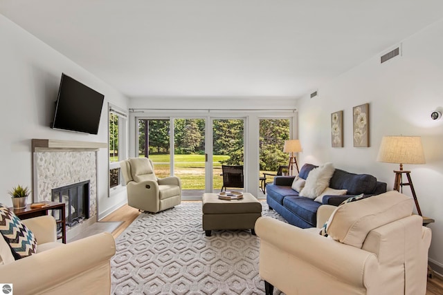 living room featuring light hardwood / wood-style flooring