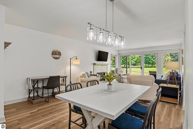 dining room featuring a healthy amount of sunlight and light hardwood / wood-style floors