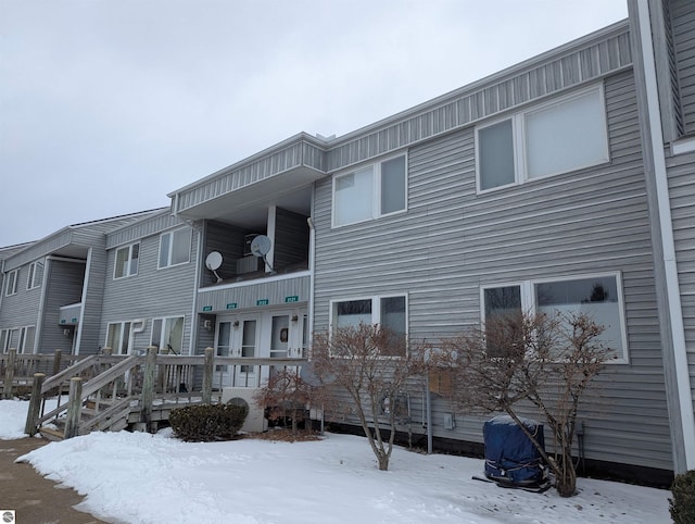 view of snow covered building