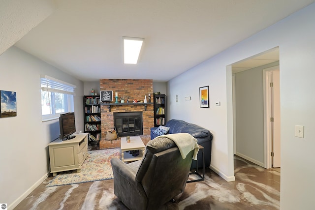 living room with a fireplace