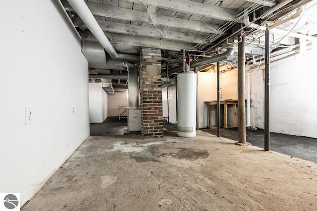 basement featuring gas water heater