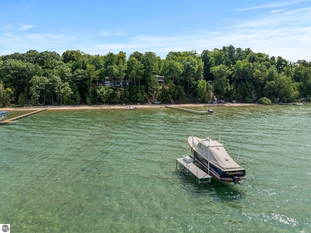 view of dock with a water view