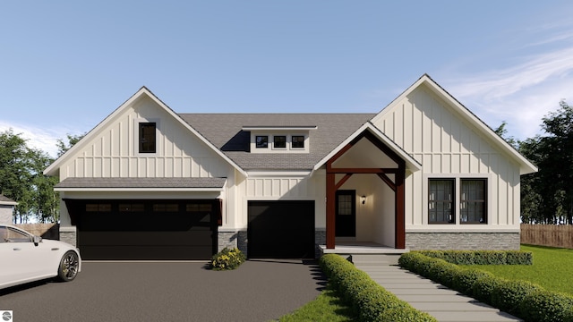 modern farmhouse with a garage