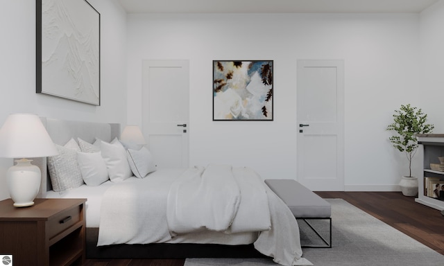 bedroom featuring dark hardwood / wood-style flooring