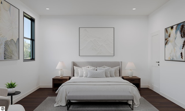 bedroom featuring dark hardwood / wood-style flooring