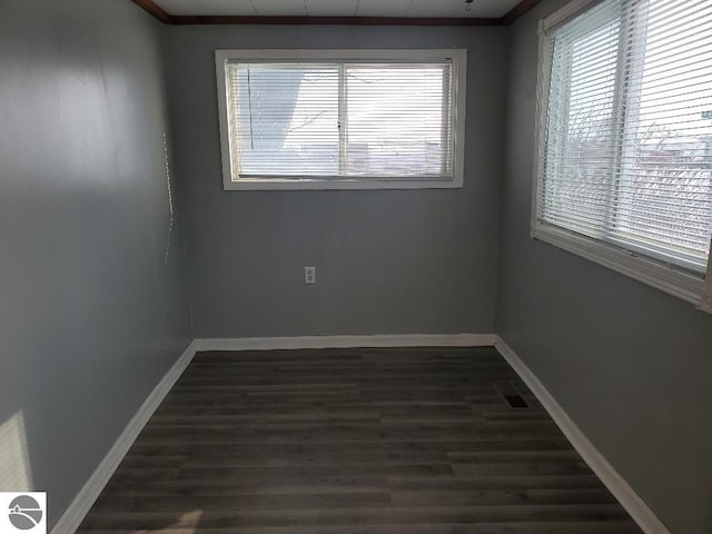 unfurnished room featuring dark wood-type flooring and a wealth of natural light