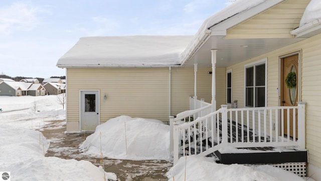 view of snow covered exterior